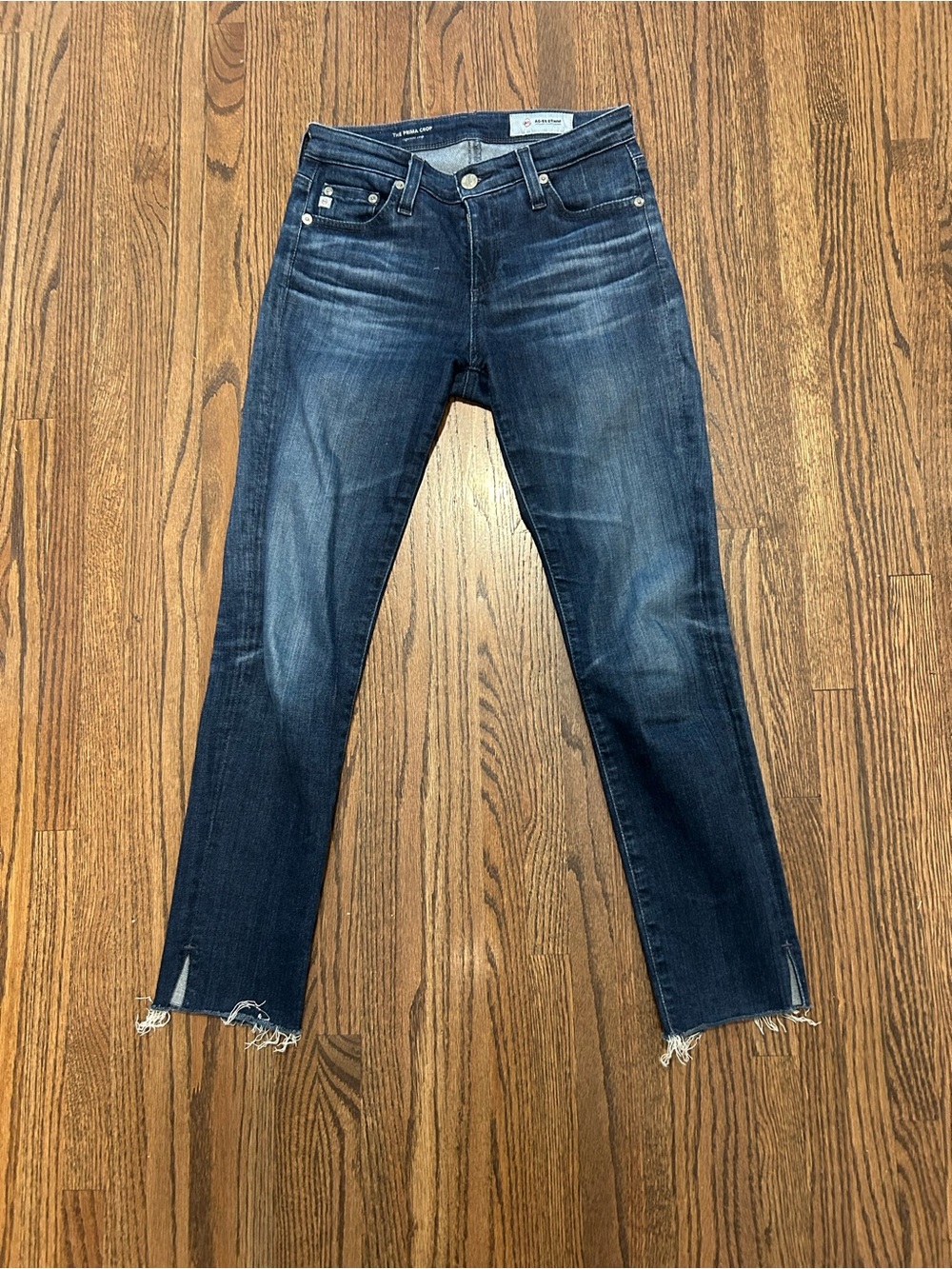 AG The Prima Crop Cigarette Jeans 24R Dark Wash Raw Hem